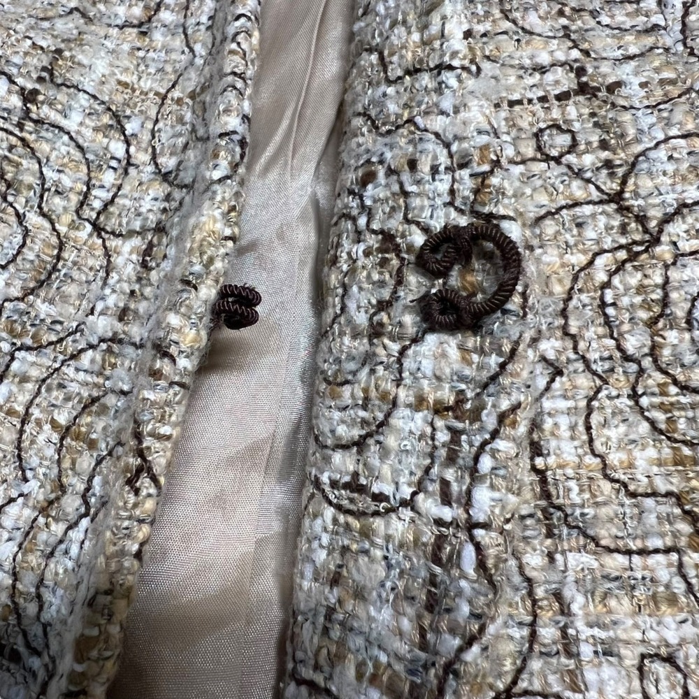Vintage Neiman Marcus Exclusive Floral Tweed Duster Coat Gold Brown Silk Mix 10 - Picture 10 of 15